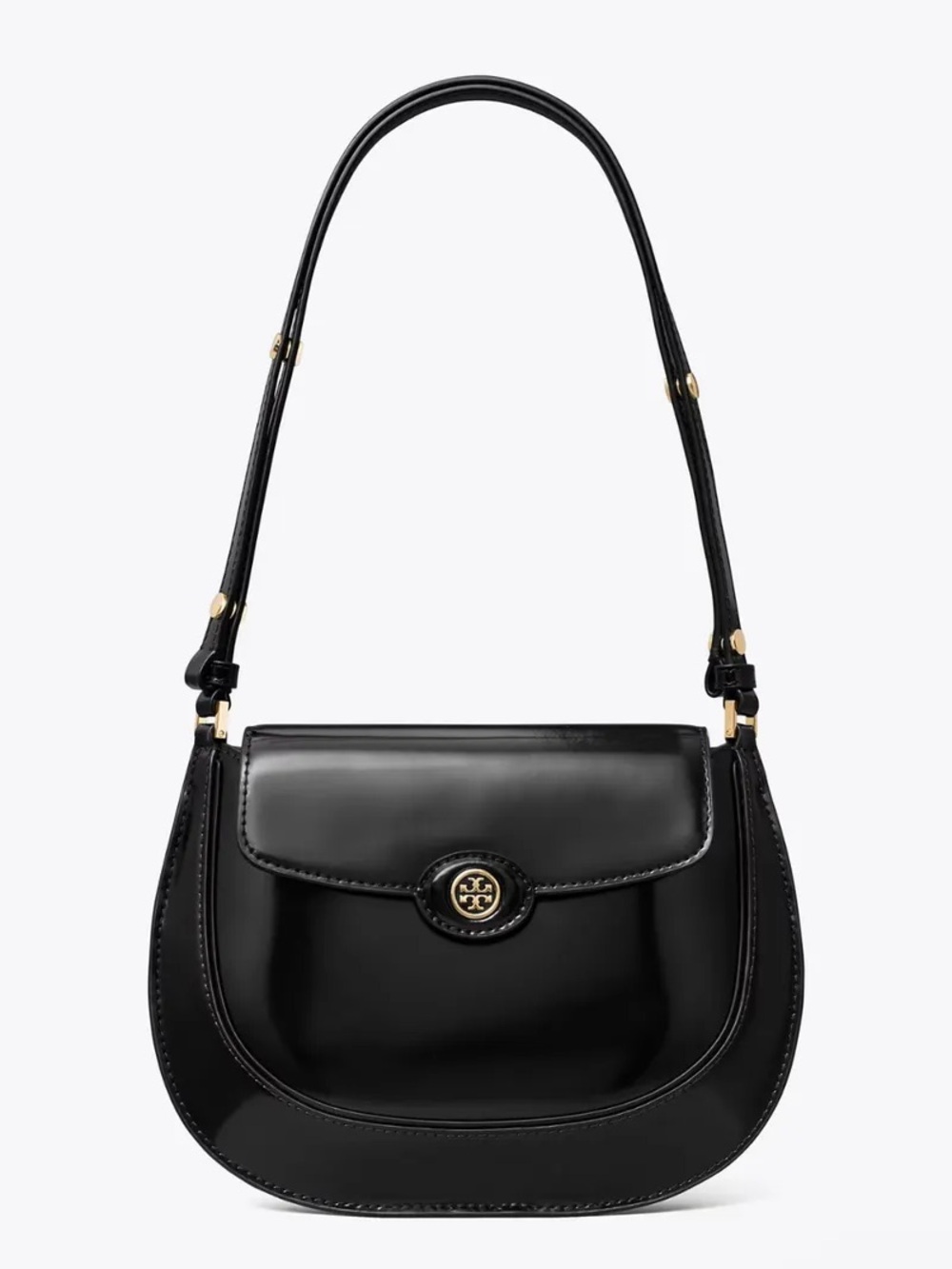 Tory Burch ROBINSON SPAZZOLATO SMALL FLAP BAG - BLACK